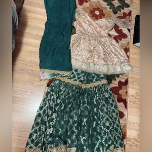 Golden Frock with Green Bottom Gharara Suit